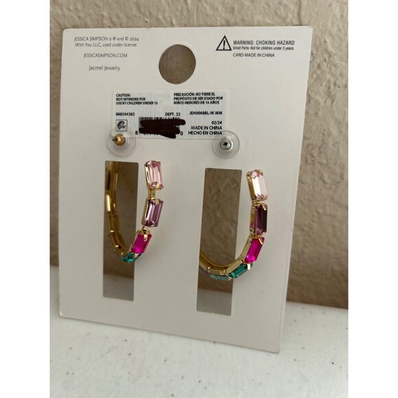 Jessica Simpson Multi-Color Crystal Hoop Earrings Hypoallergenic Gold-Tone - Picture 3 of 4